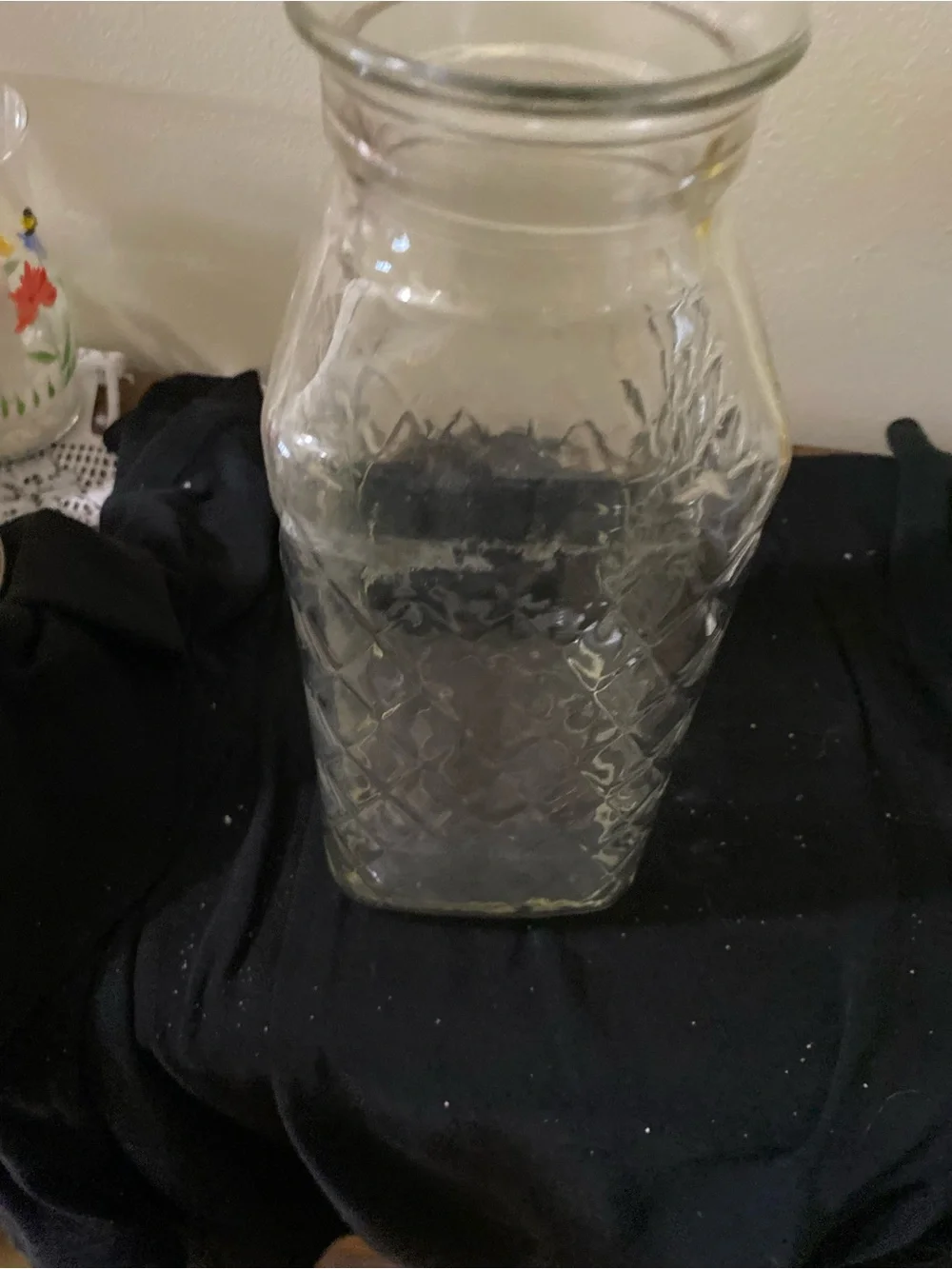 Source Unknown Clear Glass Diamond-Pattern Canister